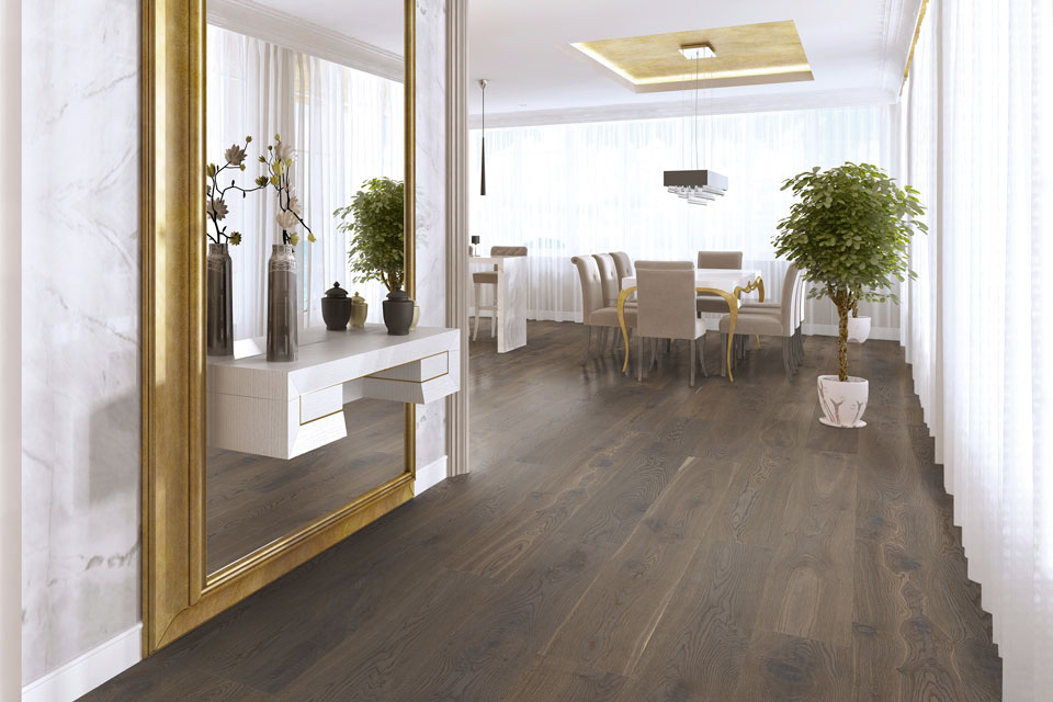 Woodline Parquetry Landhausdiele Eiche Antique Rustic Grey im Salon – Der Parkett Riese Köln