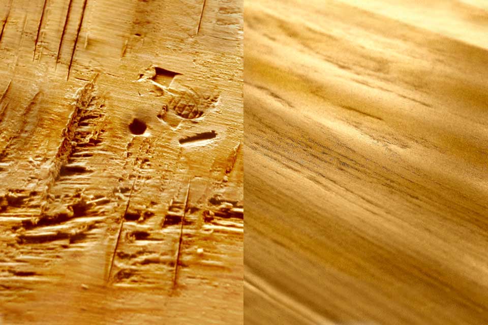 Oberflächenveredelung: gealtert und handgehobelt